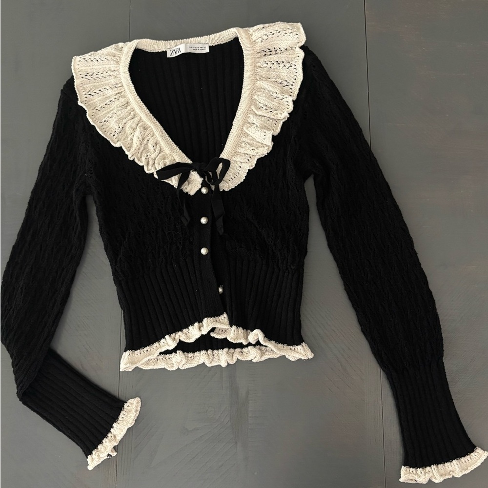 Zara Black and Cream Knit Cardigan